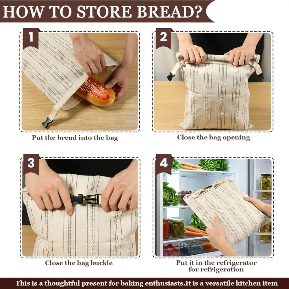 Reusable Beeswax Bread Bags Organic Linen Beeswax Coated Reusable Food Wrap Bags Airtight Design Large Capacity