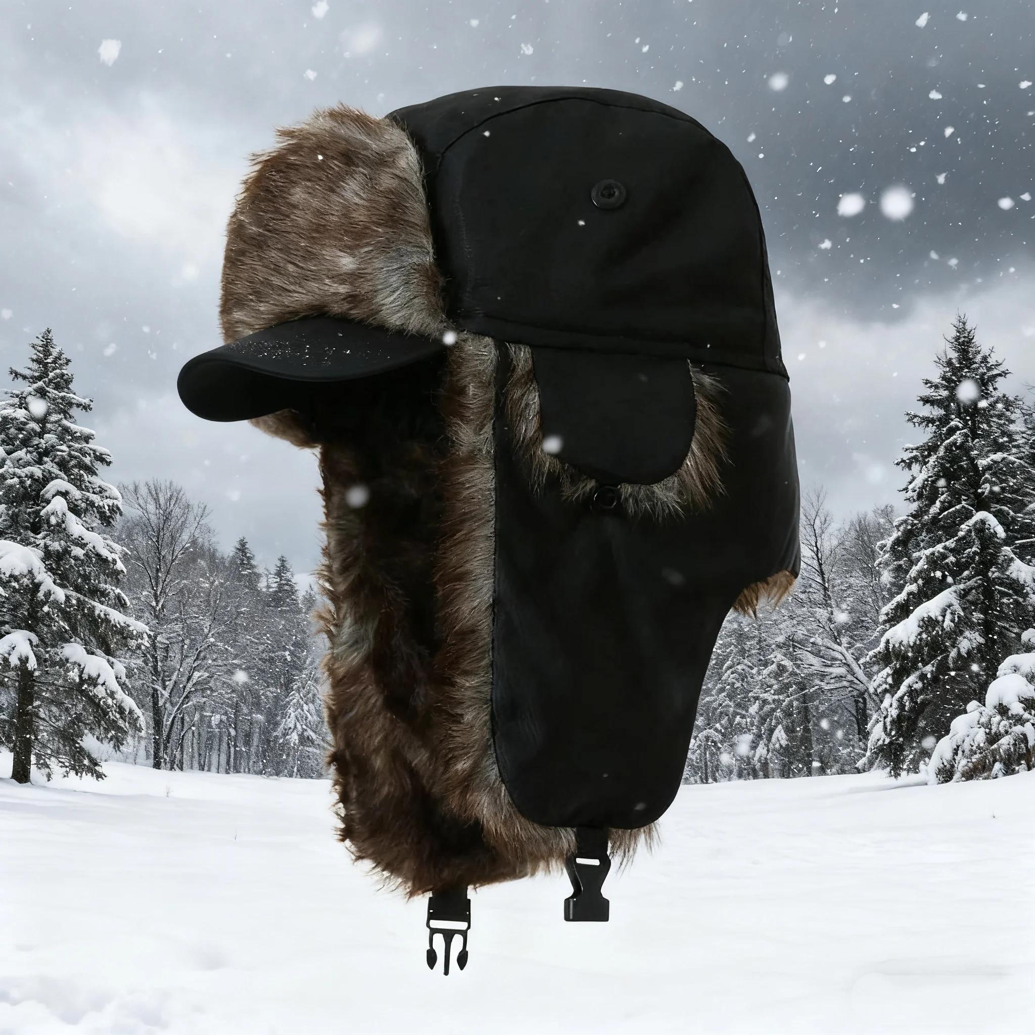 Cappello invernale da uomo Trapper Aviator Trooper Paraorecchie caldo russo impermeabile Cappello da sci russo Cappelli protettivi per le orecchie caldi