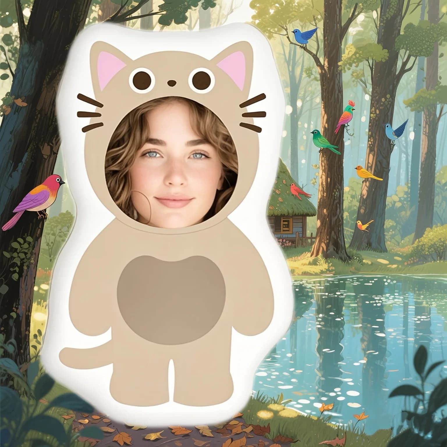 Custom Beige Cat-Shaped Portrait Pillow, Personalized Photo Customization, Perfect for Home Decor And Gifts, Unique Present, Ide