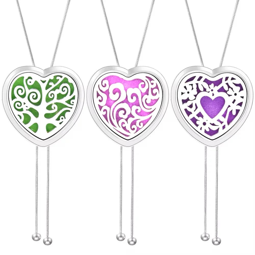 Tree of Life Aromatherapy Necklace Pendant with Heart Shaped Stainless Steel Diffuser Essential Oil Medal Jewelry with Perfume Gift of Women's Flowers