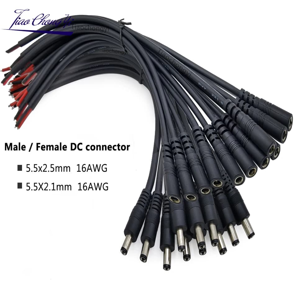 16AWG 2PIN 5.5x2.1mm / 5.5X2.5mm Spina di Alimentazione DC Maschio Femmina Cavo 30cm Connettore Adattatore Presa Martinetti Per HA CONDOTTO LA Luce di Striscia