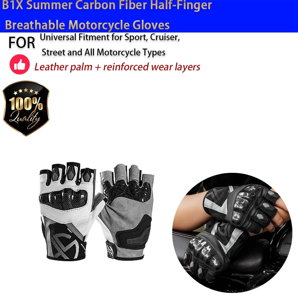 For Motorcycle B1X Half Finger Gloves Carbon Fiber Breathable Summer Anti-Fall Touchscreen No-Drill Accesorios Moto