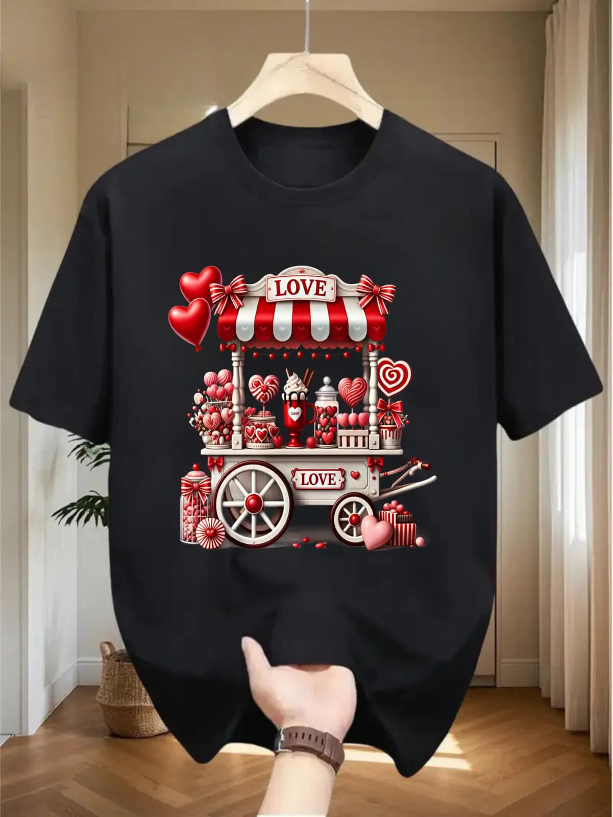 2026 Summer The Boys The Girls T-shirt Y2K Harajuku Valentine Love Candy Cart Heart Bow Graphic Tee 100% Cotton Romantic Valentine Casual Tshirt