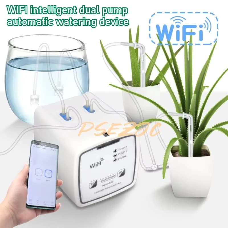 Dispositivo di irrigazione automatico intelligente a doppia pompa WIFI con telecomando per telefono cellulare per l'irrigazione a goccia delle piante in vaso da giardino del balcone