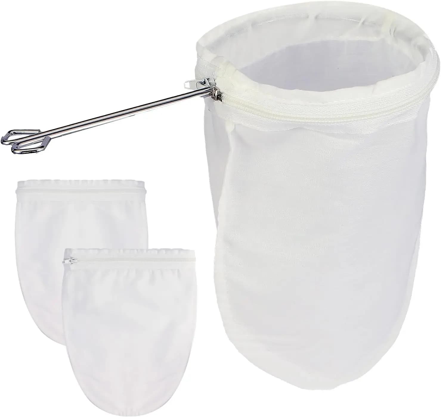 Set di 3 Sacchetti Filtranti a Rete Fine con Manico in Acciaio Inox, Sacchetto Riutilizzabile per Latte Vegetale, Filtro per Succhi da Cucina