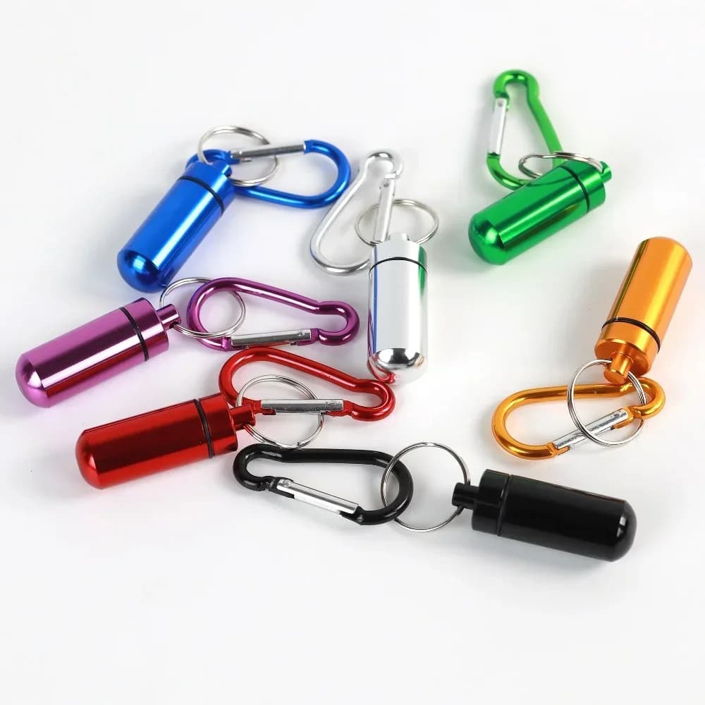 Contenitore Portatile Premium Mini Impermeabile in Alluminio per Pillole, Vitamine, Oli di Pesce, Portachiavi, Tappi per Orecchie