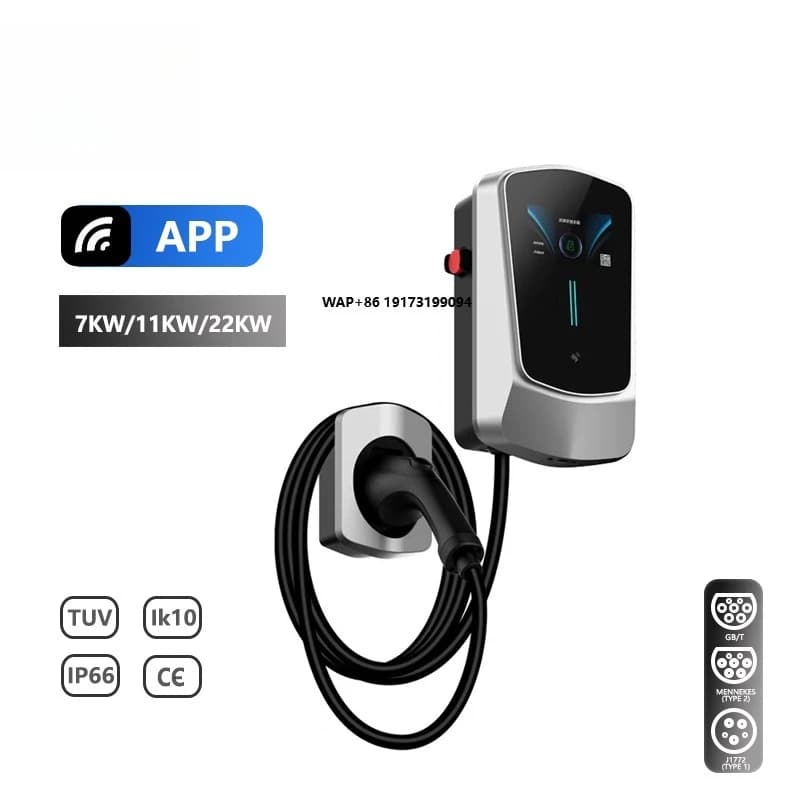 Caricatore EV AC 7KW 22KW 32A per Uso Commerciale, Protezione IP66, Stazione di Ricarica a Parete con Display da 4,3 Pollici, Cavo da 5m, Nuovo Standard GB per Auto Elettriche