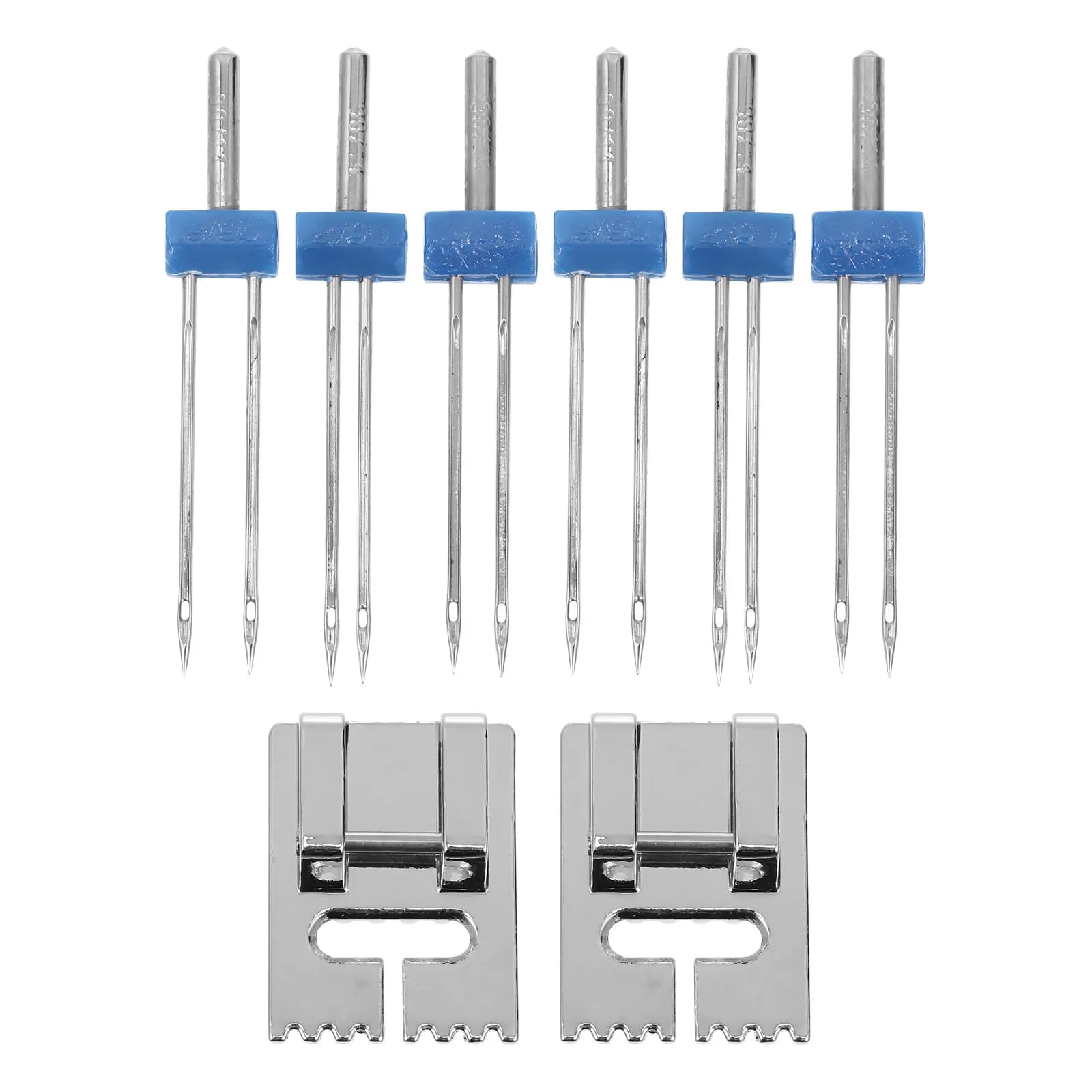 2 Set di Piedini Multifunzione per Macchina da Cucire con Ago Doppio, Kit Robusto in Acciaio Inox, Facile da Infilare, Portatile