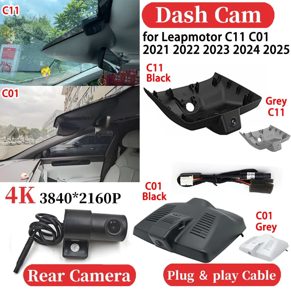 For Leapmotor C11 C01 2021 2022 2023 2024 2025 Auto Front and Rear 4K Video Recorder DVR Dash Cam Night Vision Film Machine Dash Cam