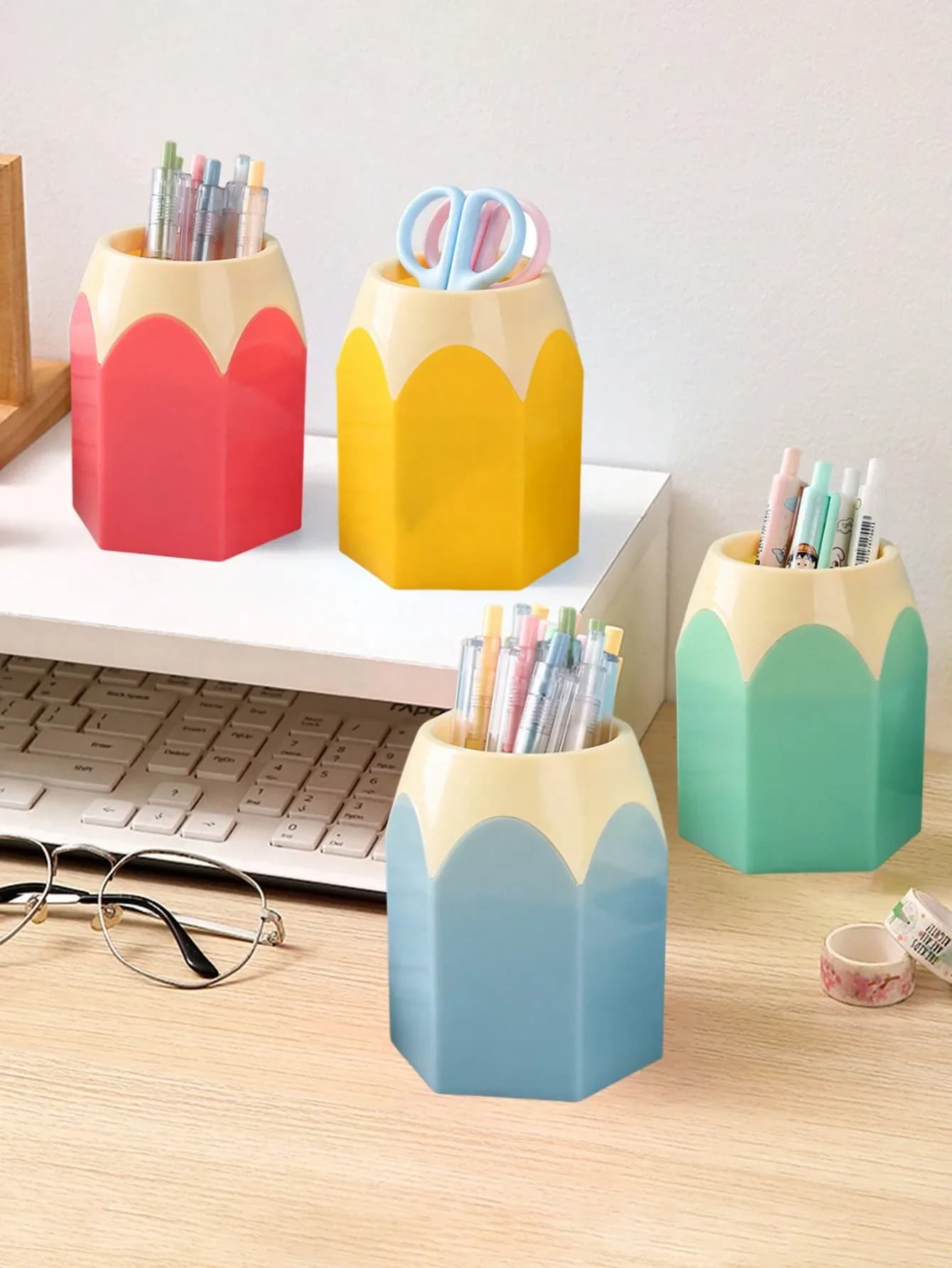Organizer da scrivania creativo a forma di matita, contenitore di grande capacità, grazioso portapenne da scrivania, porta pennelli per il trucco, portaoggetti colorato a forma di cartone animato, adatto per la scuola, l'ufficio, l'arredamento della casa, regalo per amici, accessori da scrivania per il ritorno a scuola.