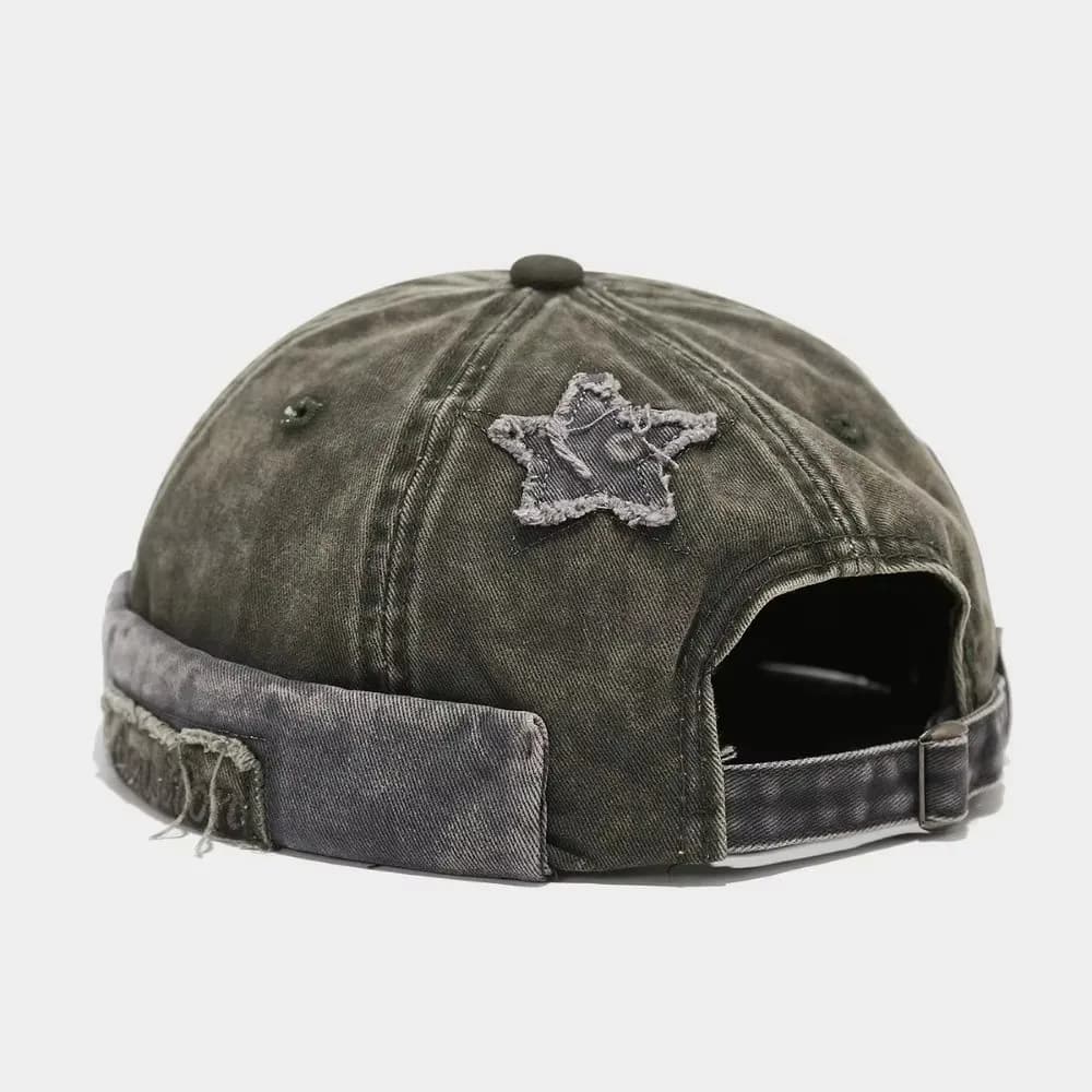 Unisex Docker Hat Adjustable in Cotton Washed with Stars and Letters, Visiera-Free Cap Style Street
