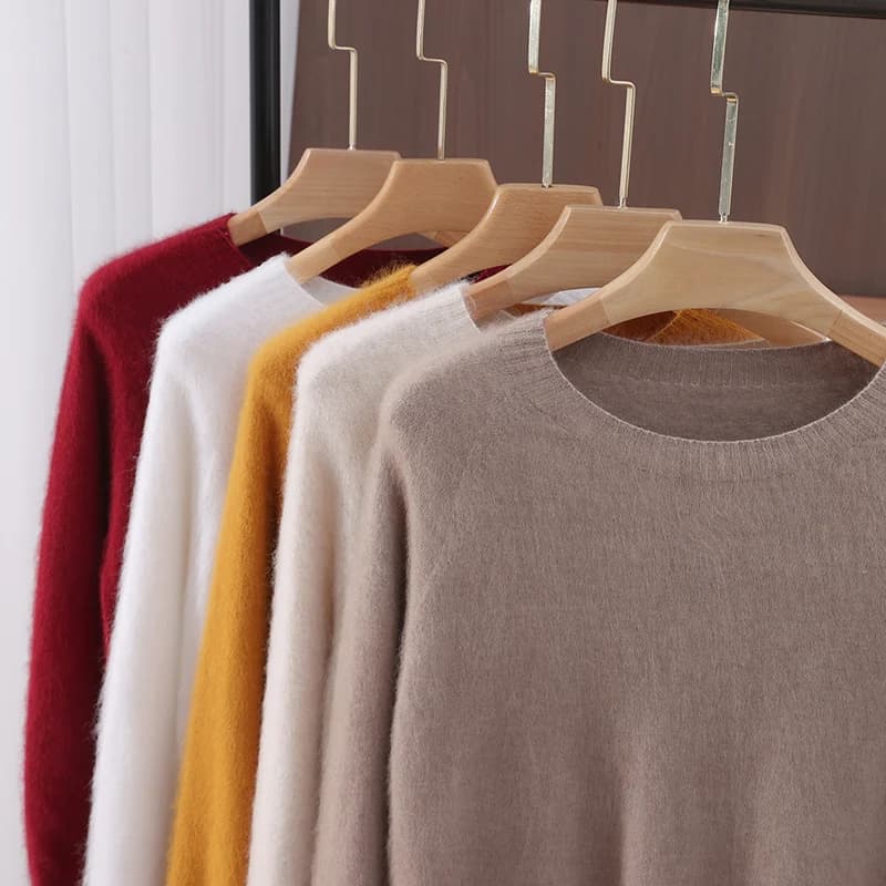 Autunno Inverno Abbigliamento di prima linea Maglione di cashmere visone Pullover girocollo da donna allentato con maglione lavorato a maglia di lana tinta unita