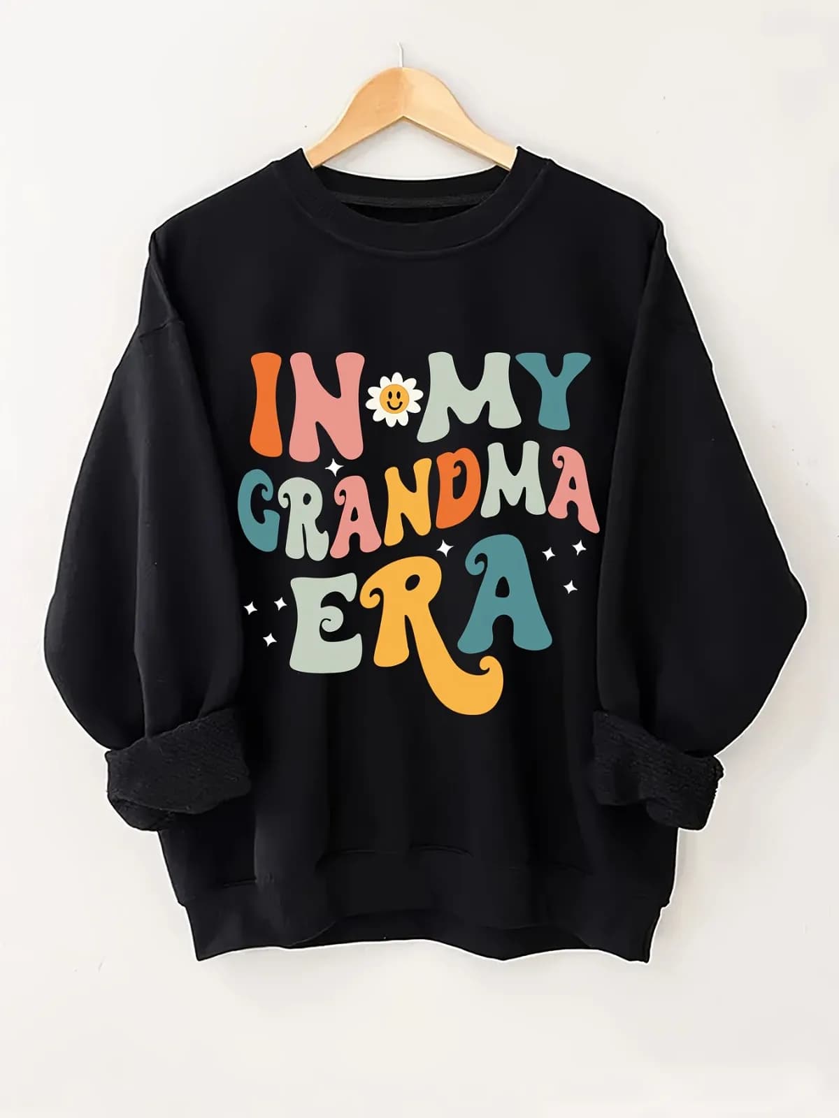 Felpa con cappuccio girocollo con motivo stampa stelle e fiori alla moda casual da donna, adatta per regali di festa, top sportivi da strada