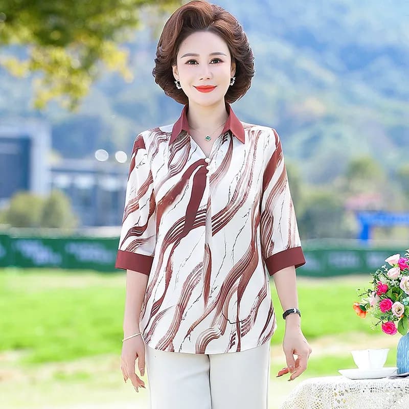 Camicia con bottoni con stampa a righe primavera estate elegante camicetta alla moda manica 3/4 top larghi Office Lady Blusas abbigliamento donna