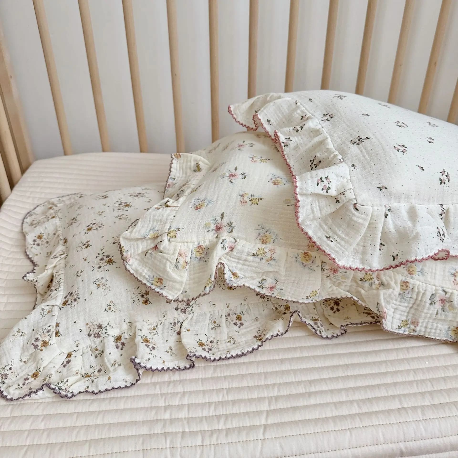 Federe in garza di cotone 100% con volant 48x74 cm 30x50 cm Dimensioni Fodera per cuscino per letto Stile floreale Adulti Bambini Federa