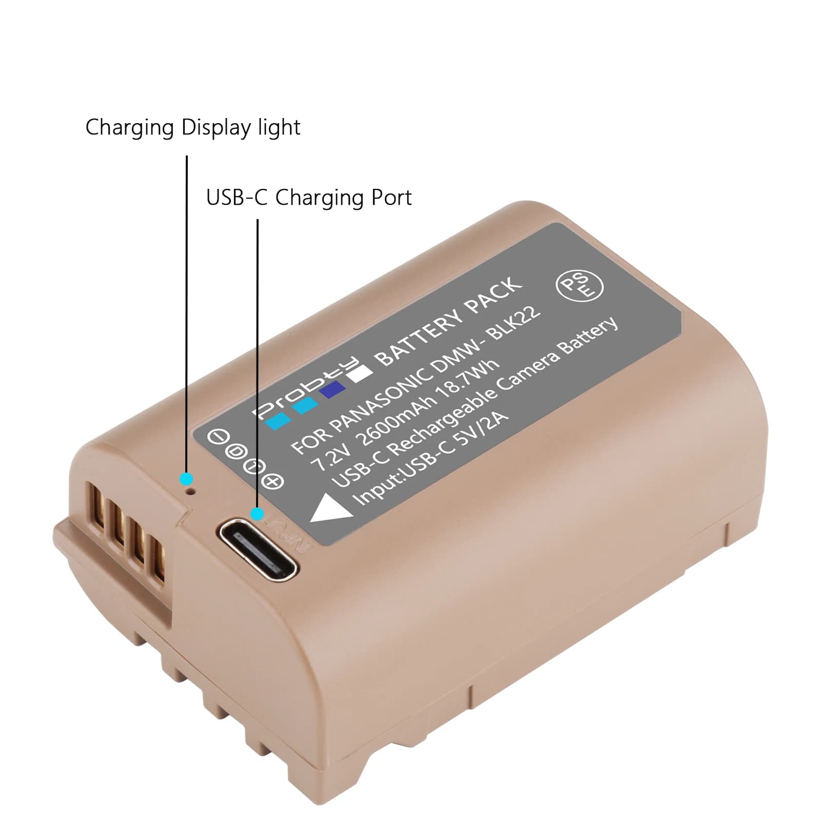 Battery DMW-BLK22 DMW BLK22 2600mAh with USB-C charging port for Panasonic LUMIX GH5 II GH6 GH5M2 DC-S5 II DC-S5 II DC-S5 IIX