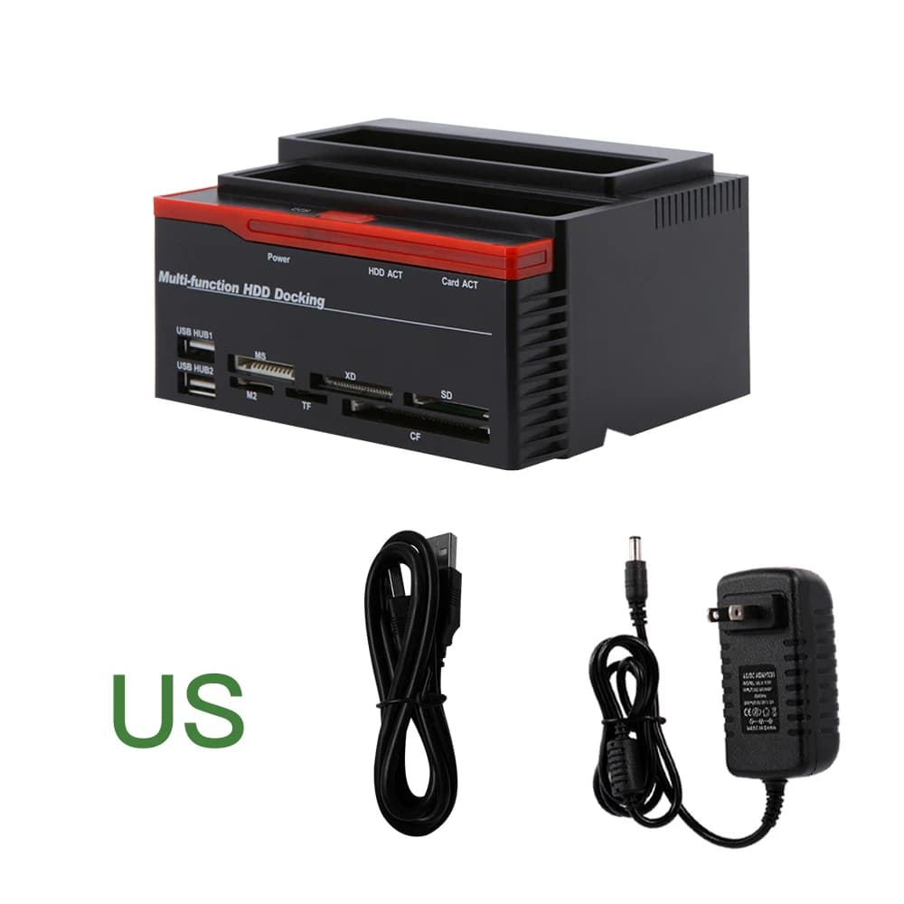 Docking Station Doppia con Hub USB Integrato e Funzione di Backup Software, Custodia per Archiviazione 2.5/3.5