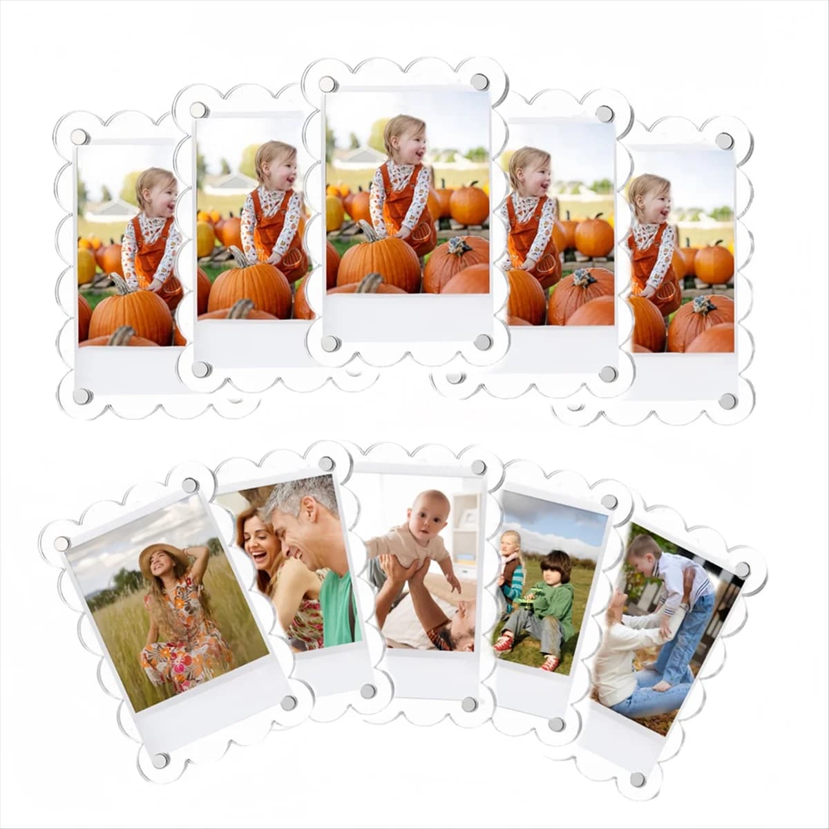 ABXD 10 Pack 2.36 X 3.54 Inch Acrylic Fridge Magnetic Frame Scalloped, Double Sided Frame, Refrigerator Magnet Picture Frame