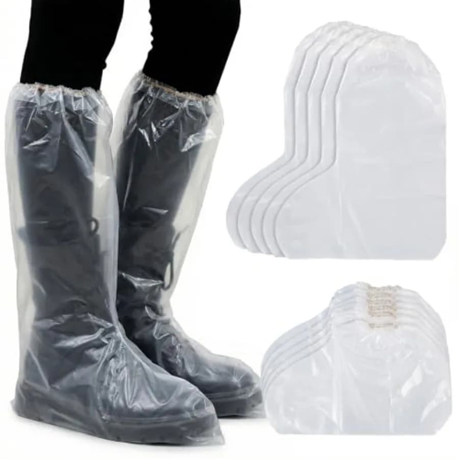 Waterproof Shoe Covers for Rain, Disposable Plastic, Non-Slip, Clear, Large, 10 Pairs, Indoor Outdoor Boot Protector