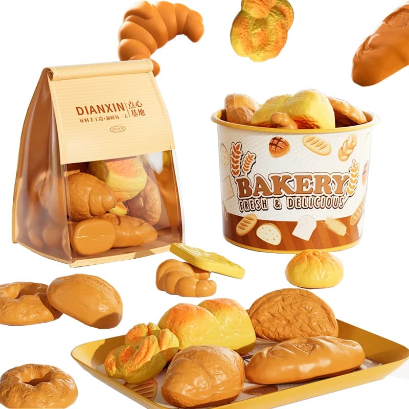 Set di Cibo Giocattolo per Gioco di Ruolo in Cucina, Pane, Patatine e Pizza Realistici, Gioco Educativo per Bambini e Bambine, Regalo di Compleanno