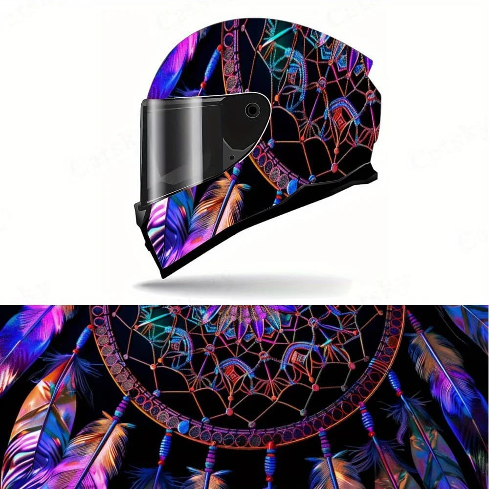 Colorful Dreamcatcher Motorcycle Helmet Decal, Waterproof Self-adhesive Helmet Vinyl Wraps Sticker, Mystic Artistic Gift for Mot