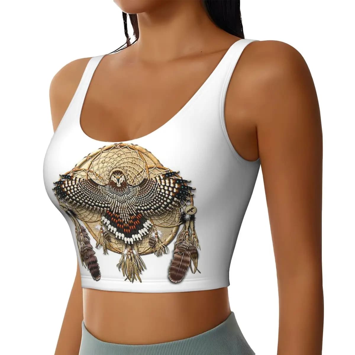 Custom Red-Tail Hawk Dreamcatcher Mandala Women Sports Bra High Impact Vest Gym Workout Yoga Crop Tank Top