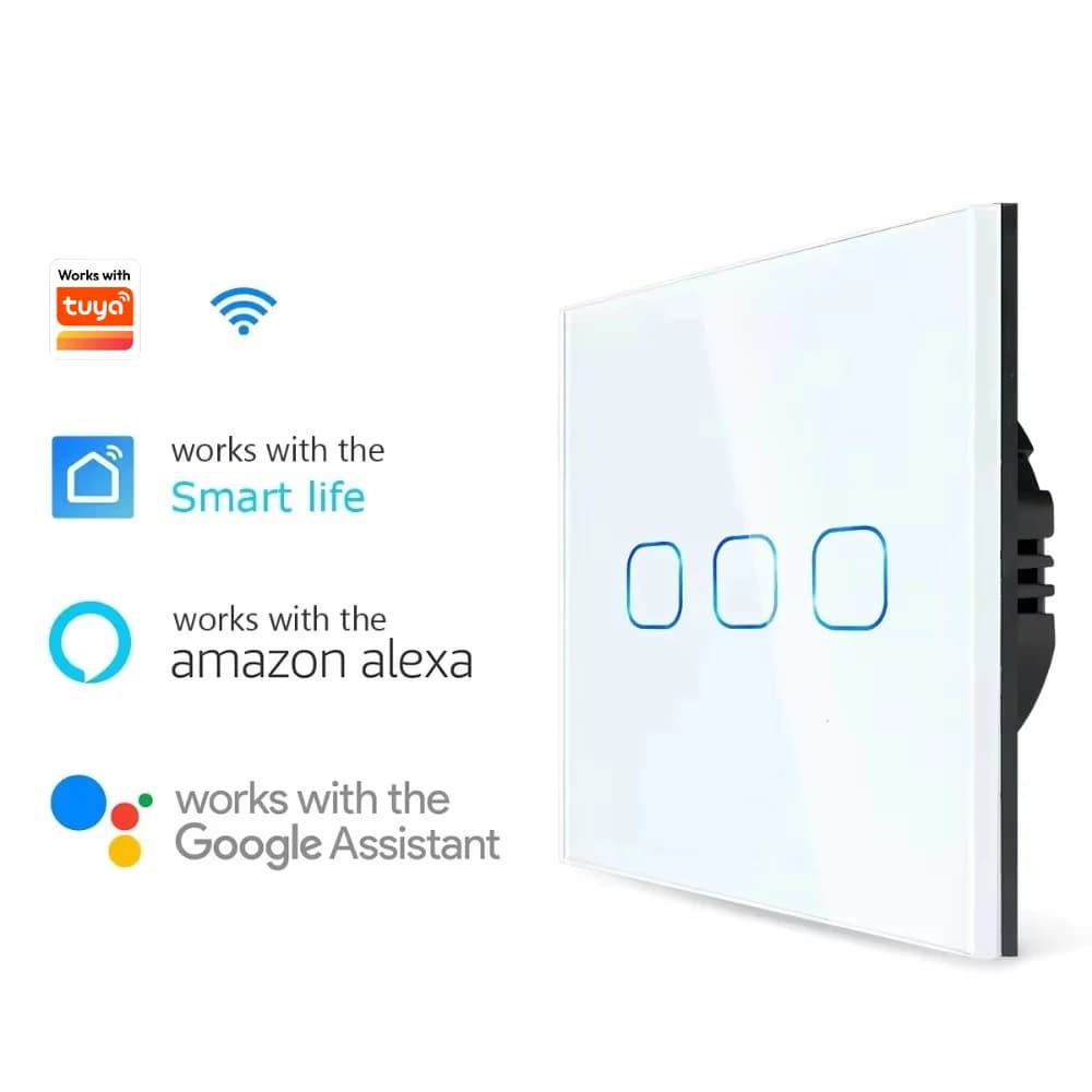 Interruttore Intelligente UNKAS 1/2/3 Gang, Interruttore Luce Touch WiFi con Sensore a Parete, Compatibile con Tuya Control, Smart Life, Google Alexa