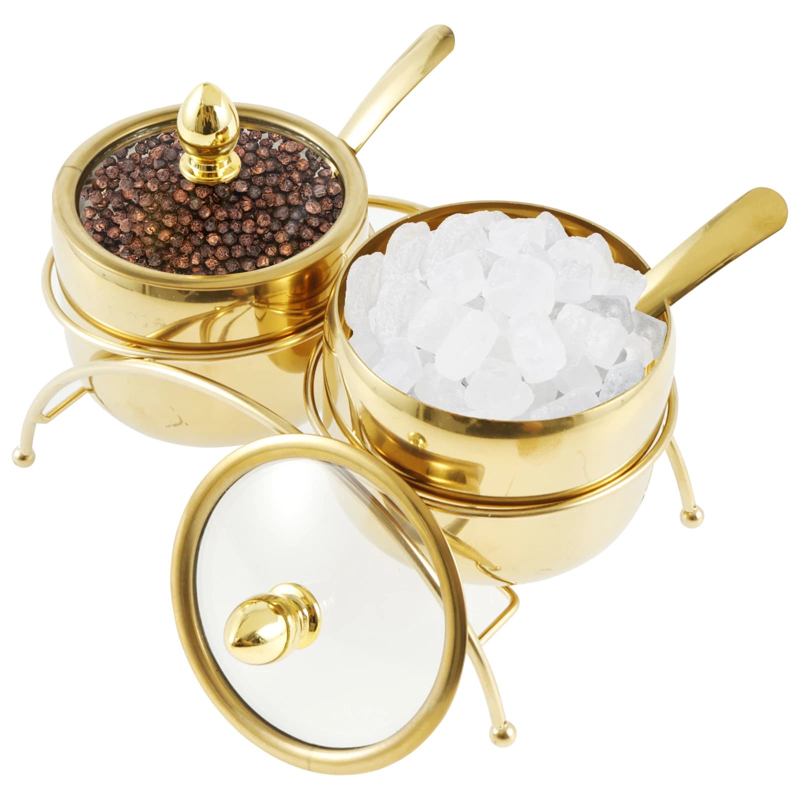 2 Pcs 304 Stainless Steel Sugar Bowl Set with Lid and Spoon Rust-proof Condiment Jar Seasoning Pot Containers Spices Storage Box