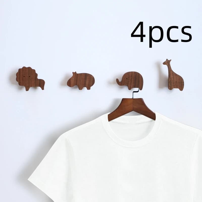 4PCS Cute Animal Hook ganci in legno di noce portachiavi multiuso appendiabiti da parete porta appendiabiti casa camera dei bambini Decora