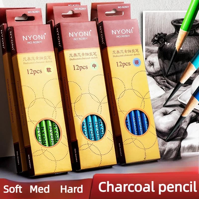 Professional Sketch Charcoal Pencils Set Soft Medium Hard Charcoal Pencils for Drawing Sketching Shading Pen School Supply