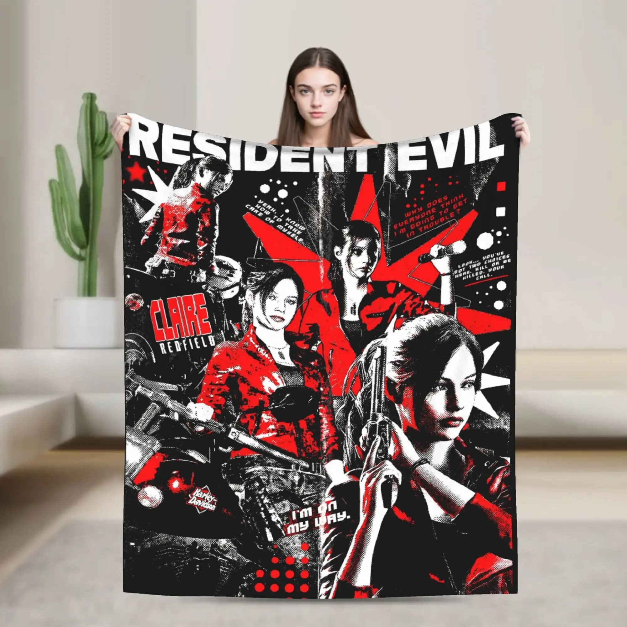 Coperta in Flanella Morbida e Calda con Poster di Claire Redfield di Resident Evil, Ideale per Divano, Poltrona, Letto, Regalo Perfetto per Bambini
