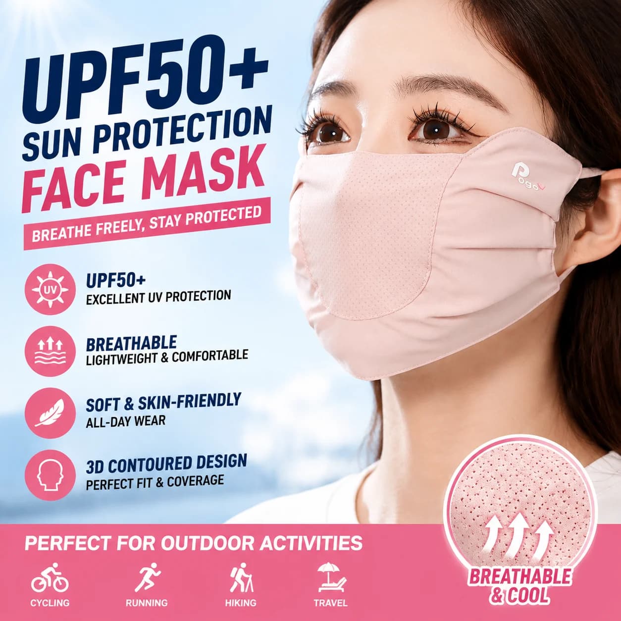 Ice silk sunscreen mask for summer eye corner protection,breathable and lightweight, UV resistant, making your face look smaller