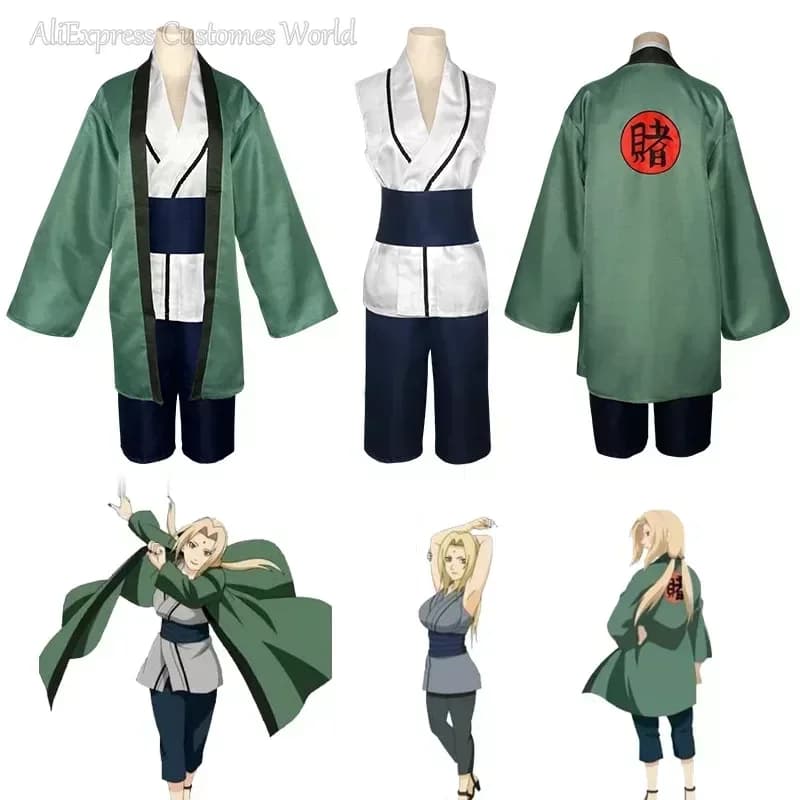 2025 Anime Kimono Tsunade Costumi Cosplay Tsunad Parrucche Green Gamble Madre in legge Uniformi Cosplay Halloween Per Le Donne Degli Uomini