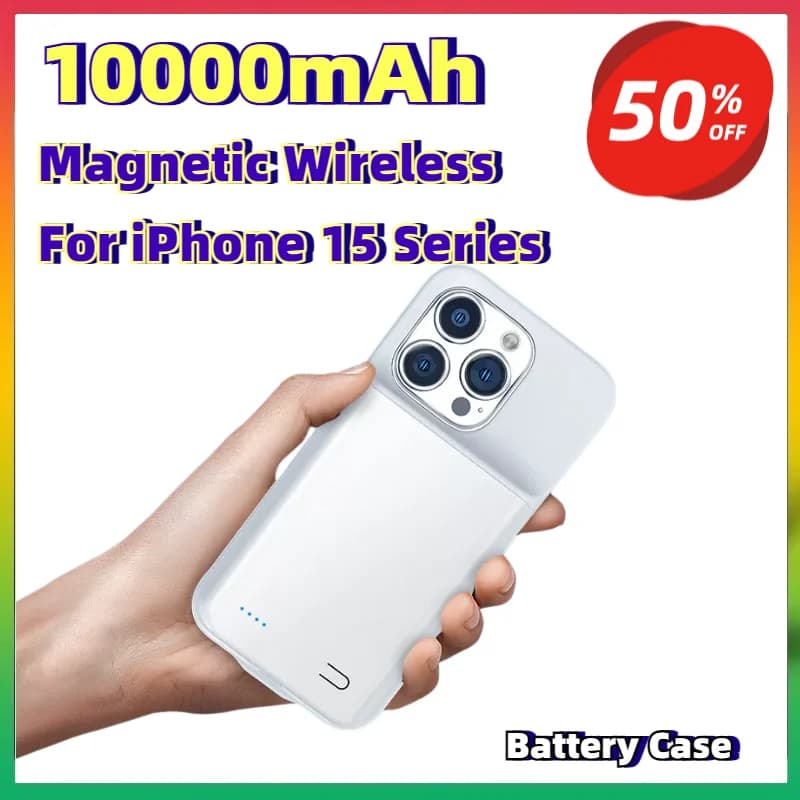 10000mAh Magnetic Wireless Power Bank Case For iPhone 15 Series Battery Charger Phone Cover Portable