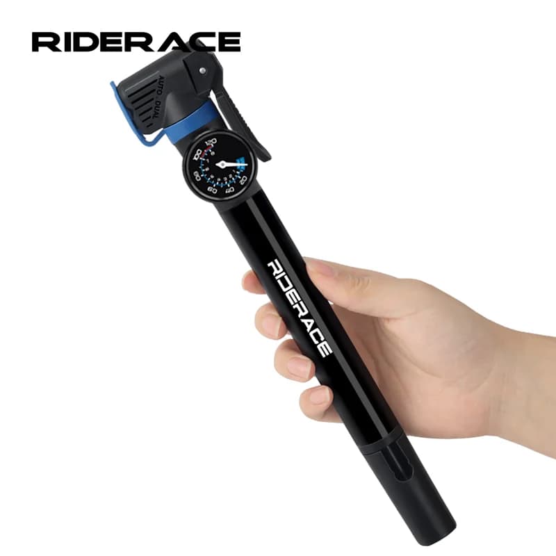 RIDERACE Pompa da bicicletta con manometro Gonfiatore portatile per pneumatici a mano Pompa per ammortizzatore d'aria per bici in lega di alluminio Valvola AV FV Presta Schrader