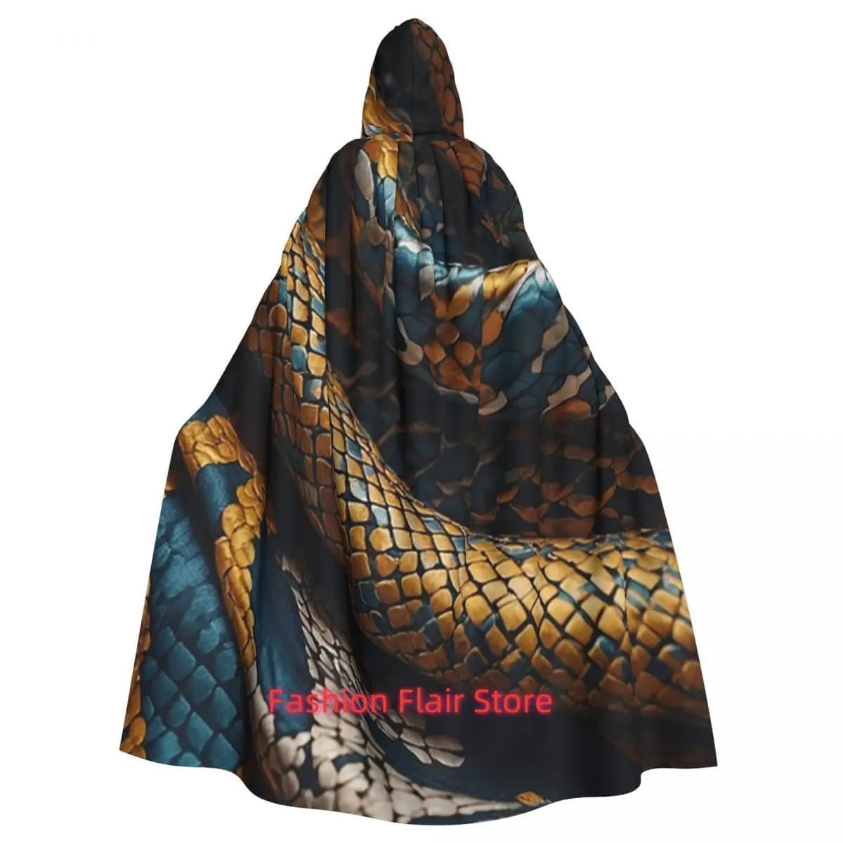 Animal Print Decoration Skin Snake Imitation Pattern Long Hooded Cloak Witch Costume Cosplay Cape HalloweenParty Adult Unisex