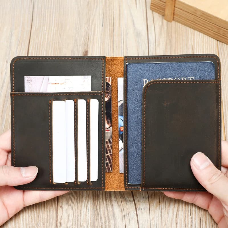 New Frenzy Leather Multi-functional Passport Case, Lightweight Passport Protector, Retro Leather Carry-on Coin Card Holder