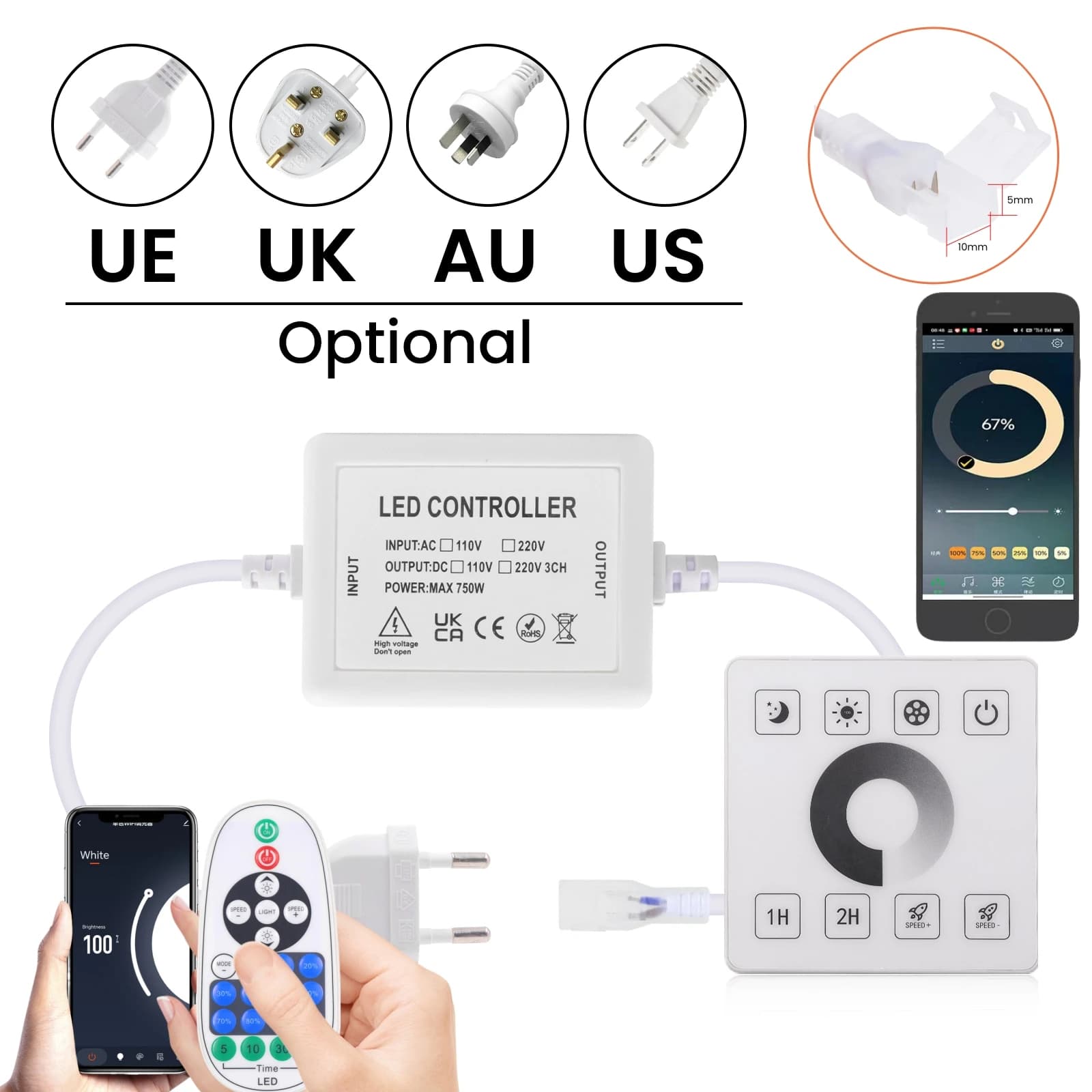 Controller Dimmer LED AC110V 220V con Telecomando IR/Tuya WIFI/Bluetooth/Pannello Touch RF per Strisce LED COB PCB W10-11mm x H4-5mm