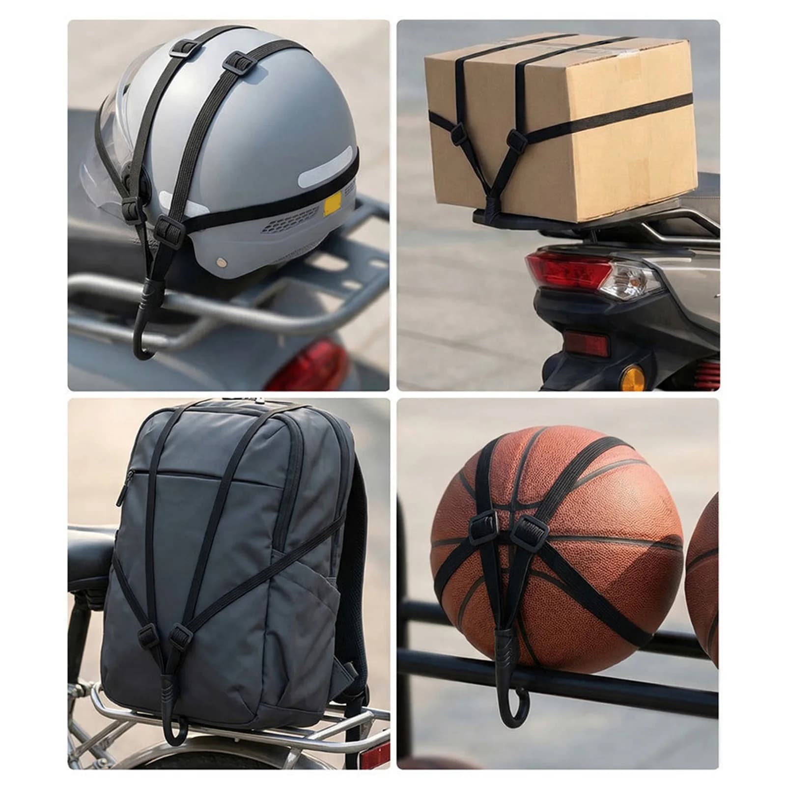 4-in-1 Electric Bike Helmet Rear Seat Strap 60cm Motorcycle Bungee Cord Bandage High Retractable with 2 Hooks for Securing