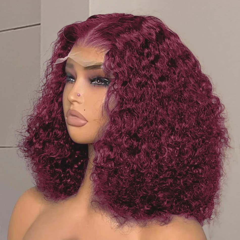 230% Density Burgundy 99J Colored Curly 13x4 Deep Water Wave Lace Frontal Wigs 100% Human Hair Short Bob Lace Front Wig 14 Inch