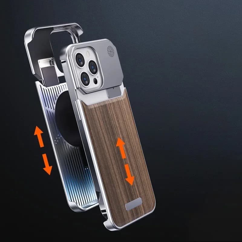 Custodia per telefono integrata in metallo massello di lusso per IPhone 16 15 14 13 Pro Max Installazione push-pull con cover posteriore per aromaterapia
