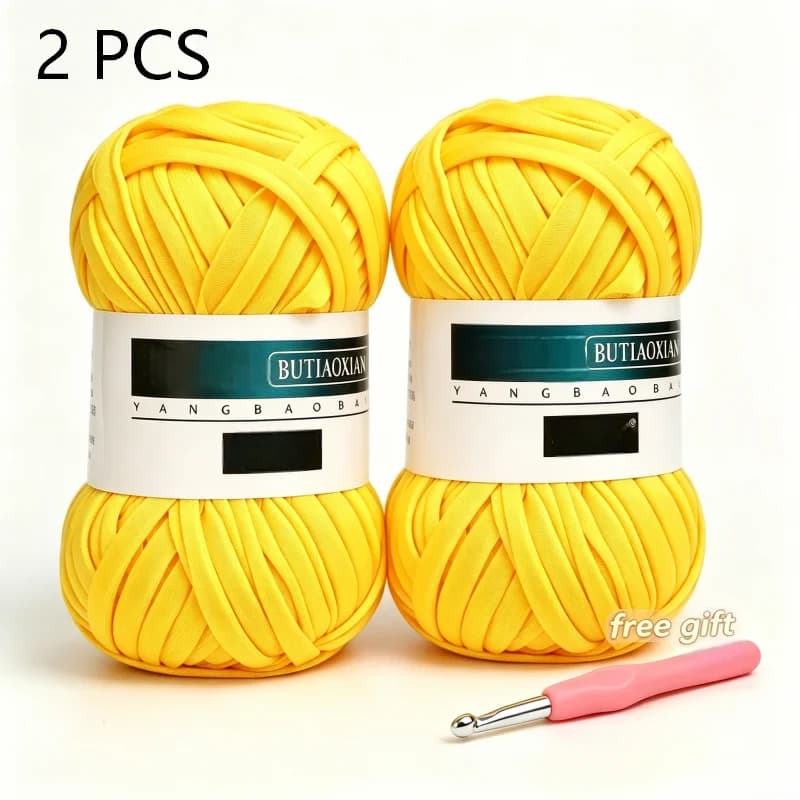 2 Rolls T-Shirt Fabric Yarn Free Crochet Hook, Chunky Cloth Strip Yarn for DIY Crochet Basket Bag Coaster Hand Knitting Supplies