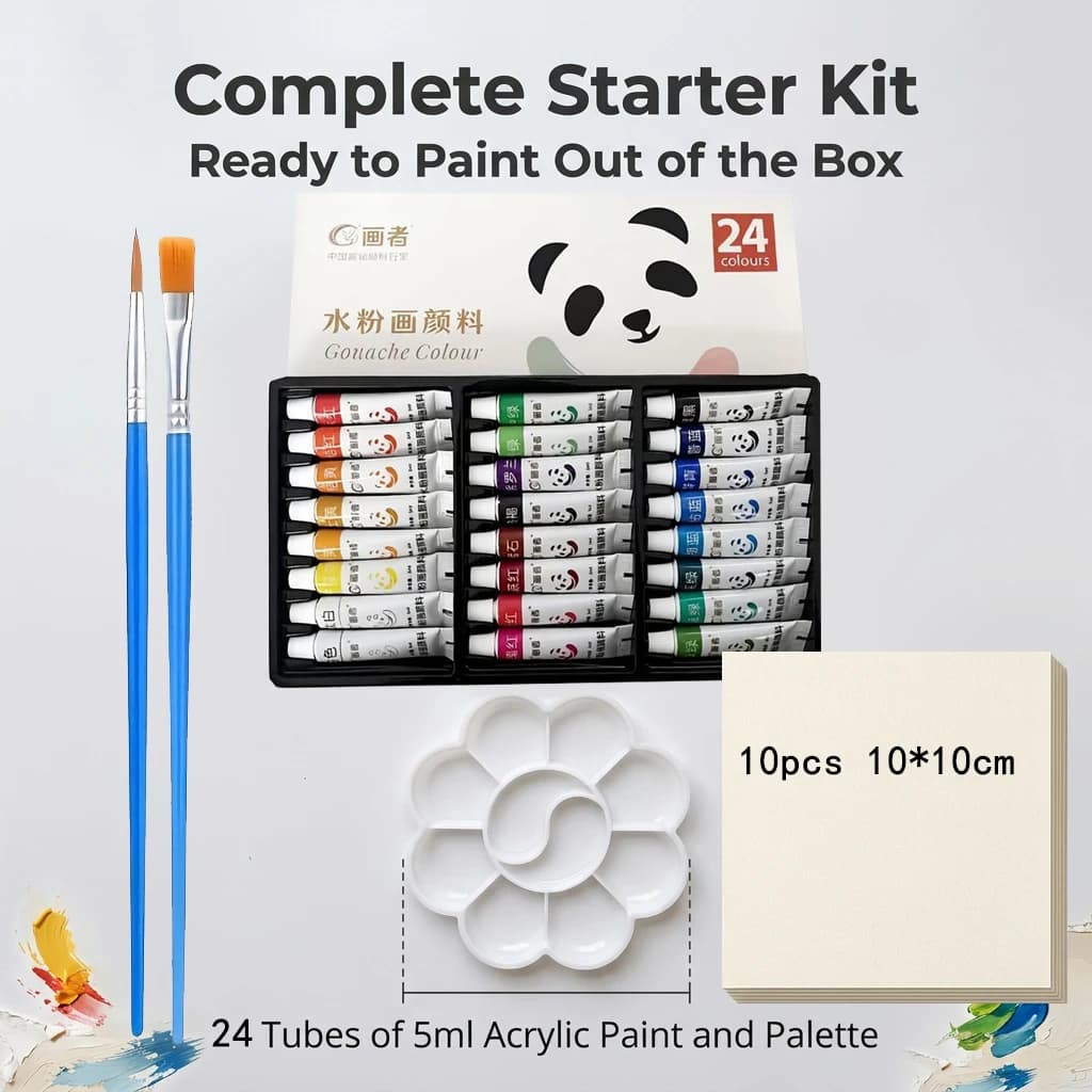 Watercolor Paint Set 12/18/24 Colors with Palette 10 Sheets 10x10cm Watercolor Paper 2 Oil Painting Brushes for Artists And Stud