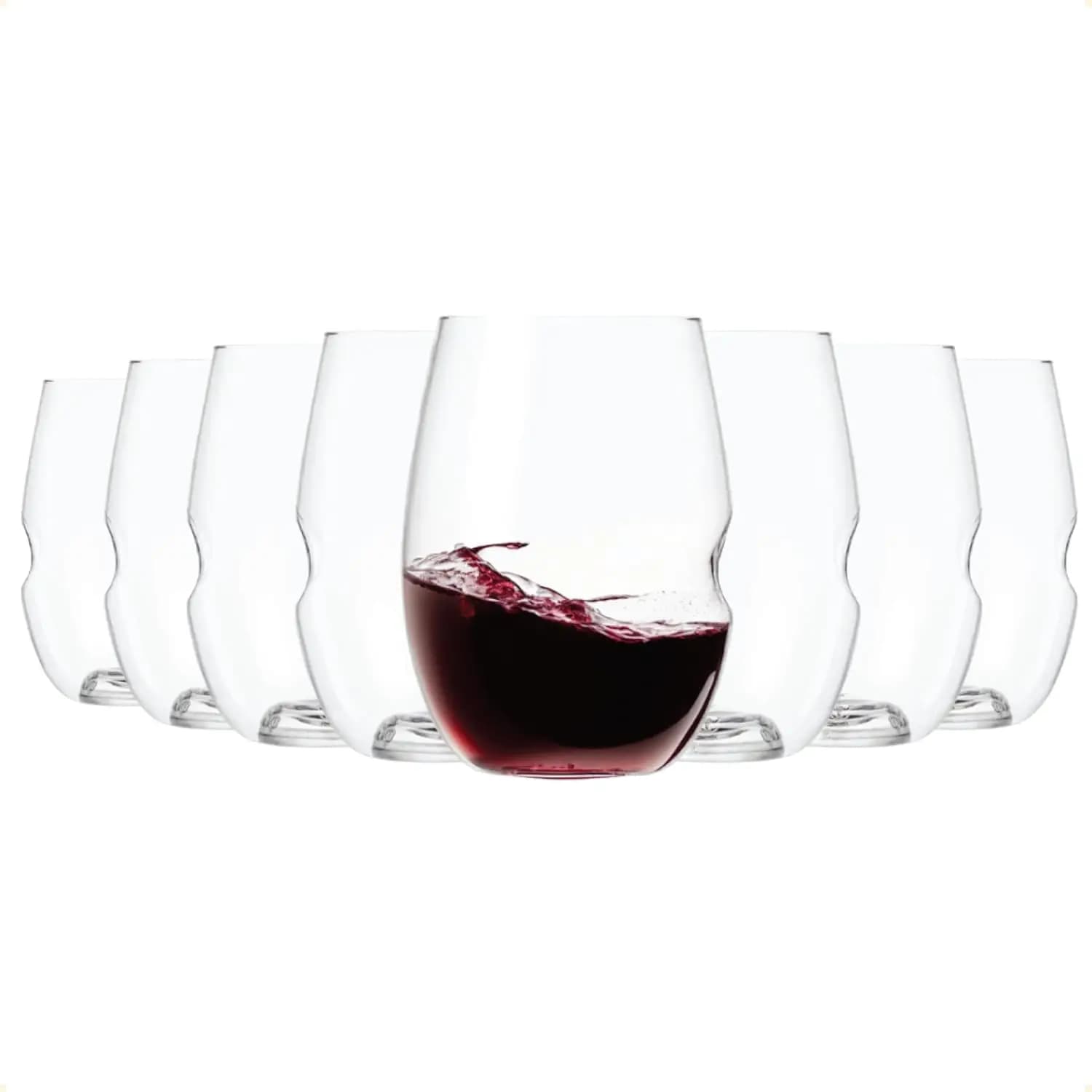 Bicchiere da vino senza stelo infrangibile – Set da 8, 16 once, lavabile in lavastoviglie, Tritan senza BPA, bicchieri da vino rosso senza stelo trasparenti, Sh