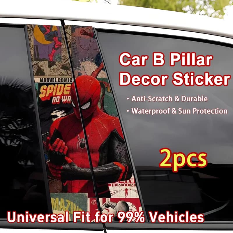 Marvel Super Hero Car B Pillar Sticker, Classic Anime Pattern, Scratch Resistant, HD Printing for Car Beautification