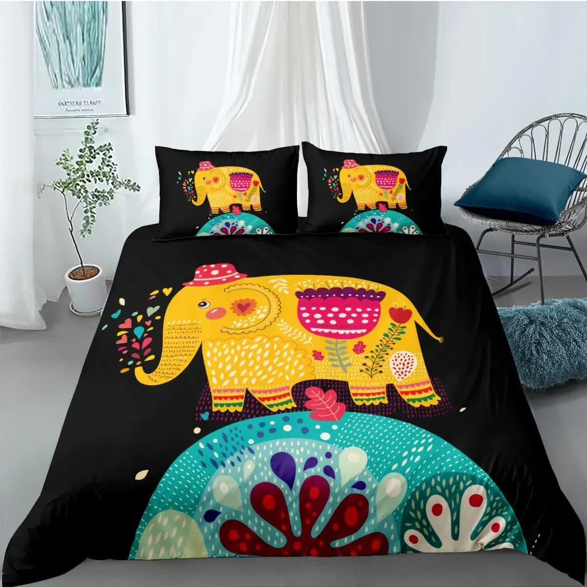 Set copripiumino elefante Set copripiumino decorativo stile bohemien Set biancheria da letto in poliestere doppia queen king size in morbida microfibra