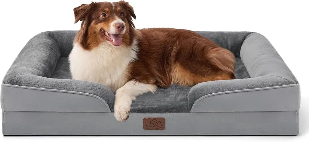 Letto per cani ortopedico grande con rivestimento impermeabile, fondo lavabile e antiscivolo per comfort e supporto articolare, grigio, 35 pollici