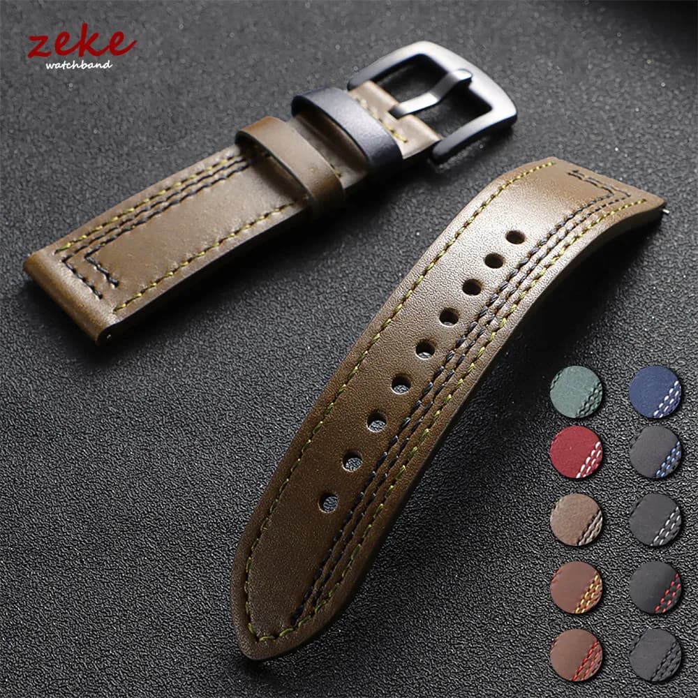 Calfskin Genuine Leather Watchbands Black Blue Watch Band 20mm 22mm Smartwatch Strap Dark Brown Watch Accessories Quick Release