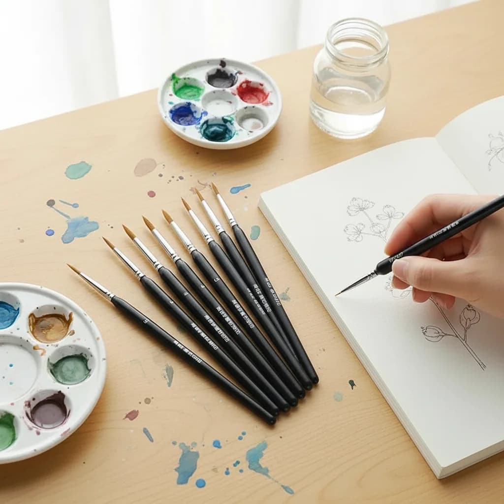10Pcs Miniature Paint Brushes Set for Gouache Watercolor Oil Painting Artists Hand Art Supplies
