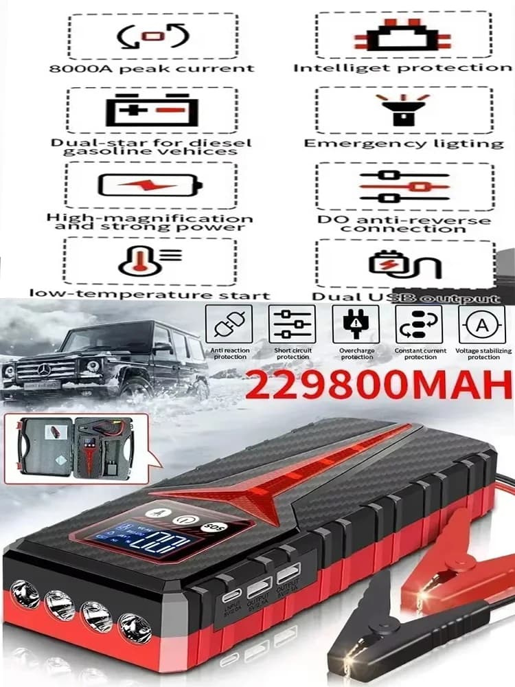 Nuovo Avviatore d'Emergenza per Auto da 229800mAh, Power Bank Portatile, Batteria di Avviamento 12V per Veicoli a Benzina e Diesel, Accessori di Emergenza